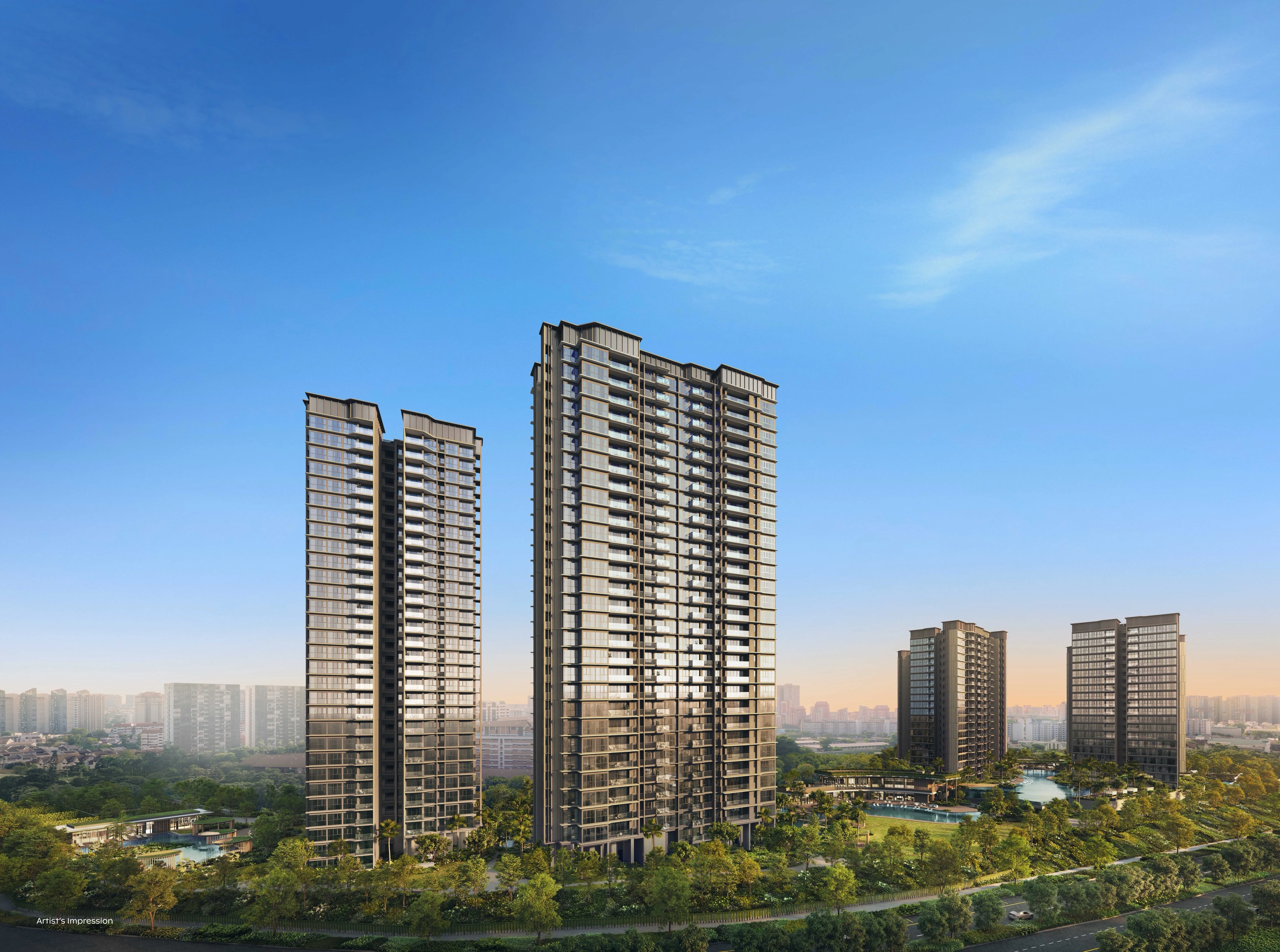 Artist’s impression of Thomson Reserve’s residential towers and landscaped grounds