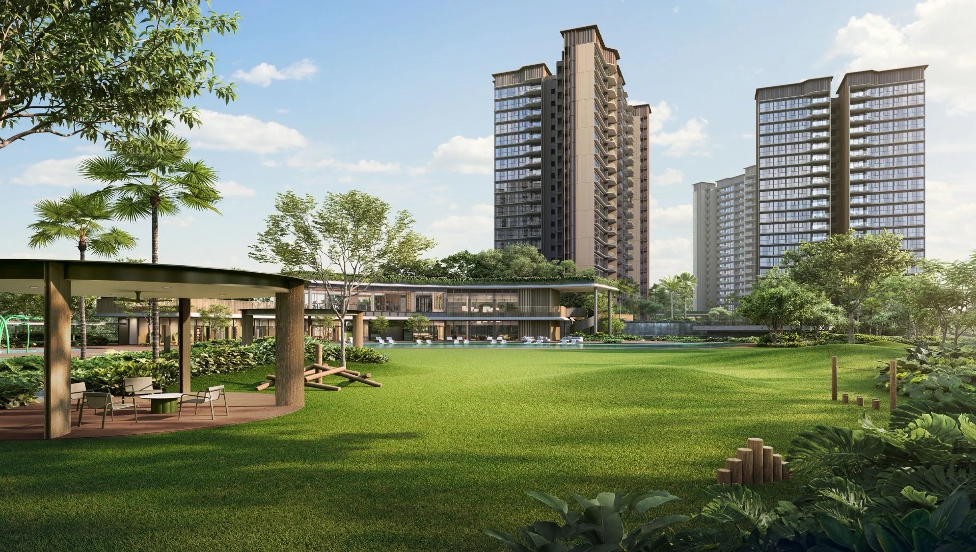 Artist’s impression of the Grand Lawn, pavilion and residential towers